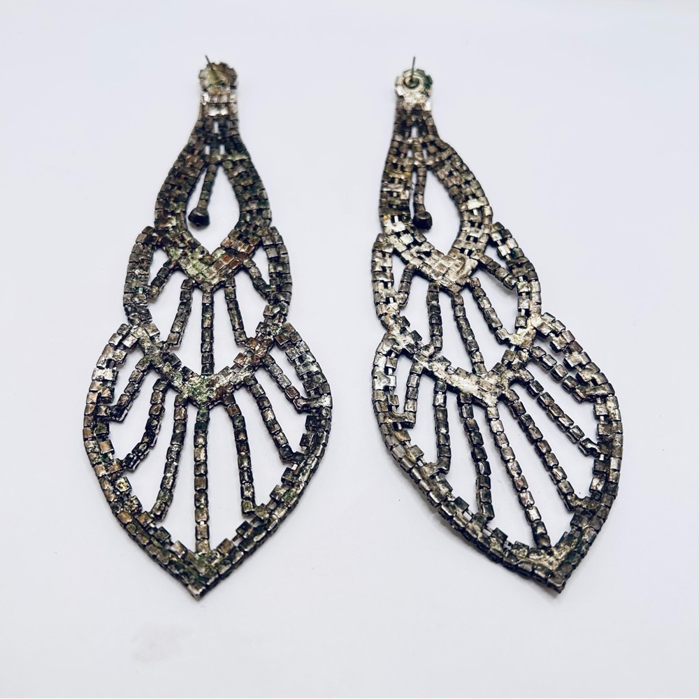 6” Elegant Silver Rhinestone Dangle Statement Ear… - image 5